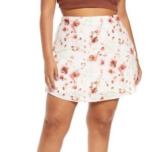 BP Floral A-Line Skirt in White and Pink